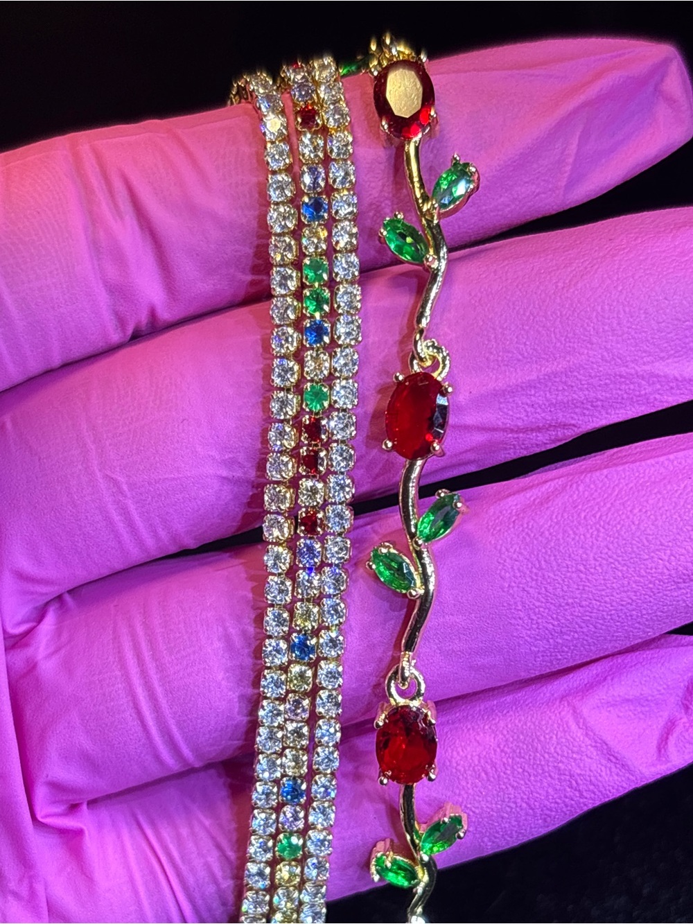 Pretty Bird Rose & Triple Tennis CZ Bracelets - Picture 6 of 7